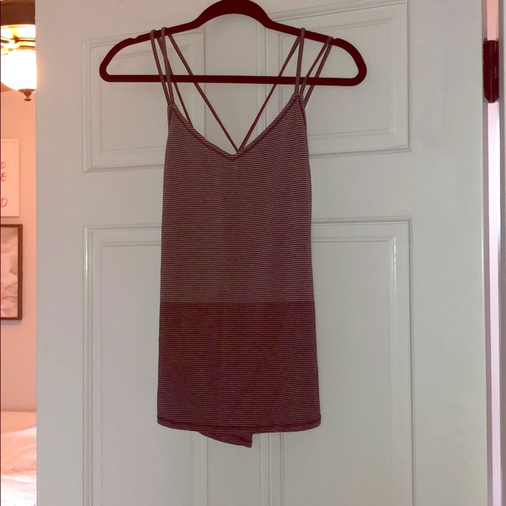 Lululemon Grey Stripped Criss Cross Tank